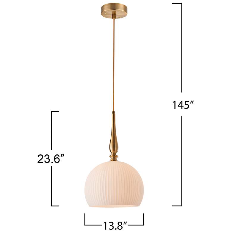Image 7 Kate 13.8" Wide Brushed Brass Pendant w/ White Ribbed Shade more views