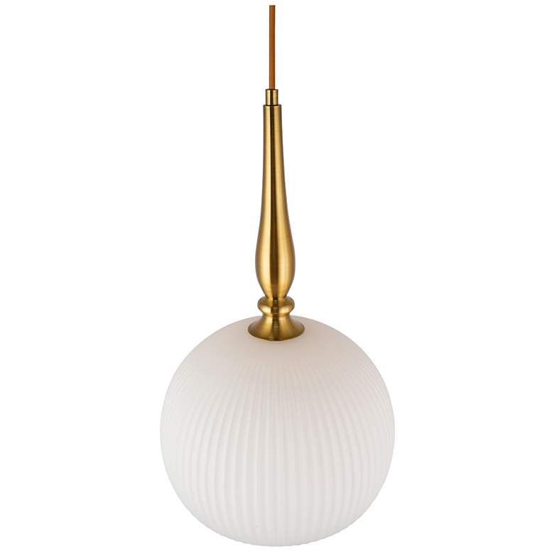 Image 2 Kate 9.8" Wide Brushed Brass Pendant w/ White Ribbed Shade more views