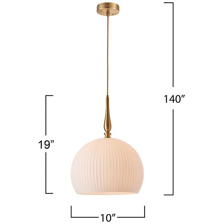 Image 7 Kate 9.8" Wide Brushed Brass Pendant w/ White Ribbed Shade more views