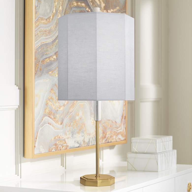 Image 1 Kate Brass Metal Buffet Table Lamp with Pearl Gray Shade