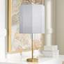 Kate Brass Metal Buffet Table Lamp with Pearl Gray Shade