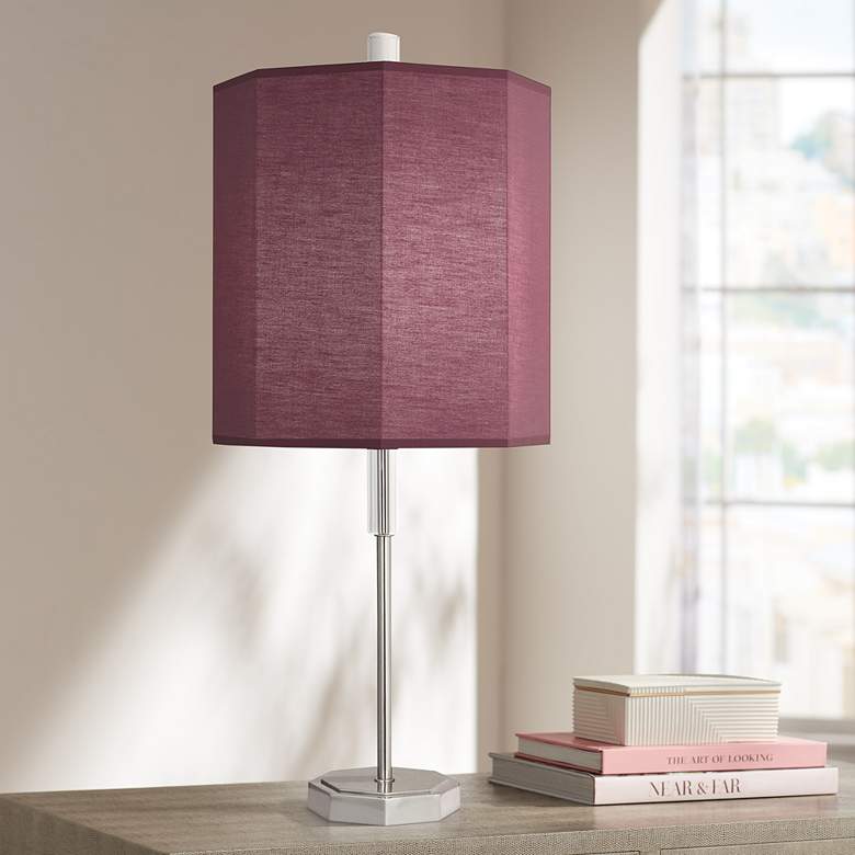Image 1 Kate Polished Nickel Buffet Table Lamp w/ Vintage Wine Shade