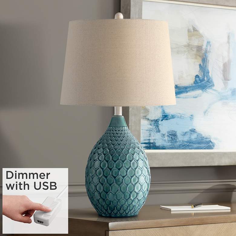 Image 1 Kate Sea Foam Ceramic Table Lamp by 360 Lighting with Dimmer with USB Port