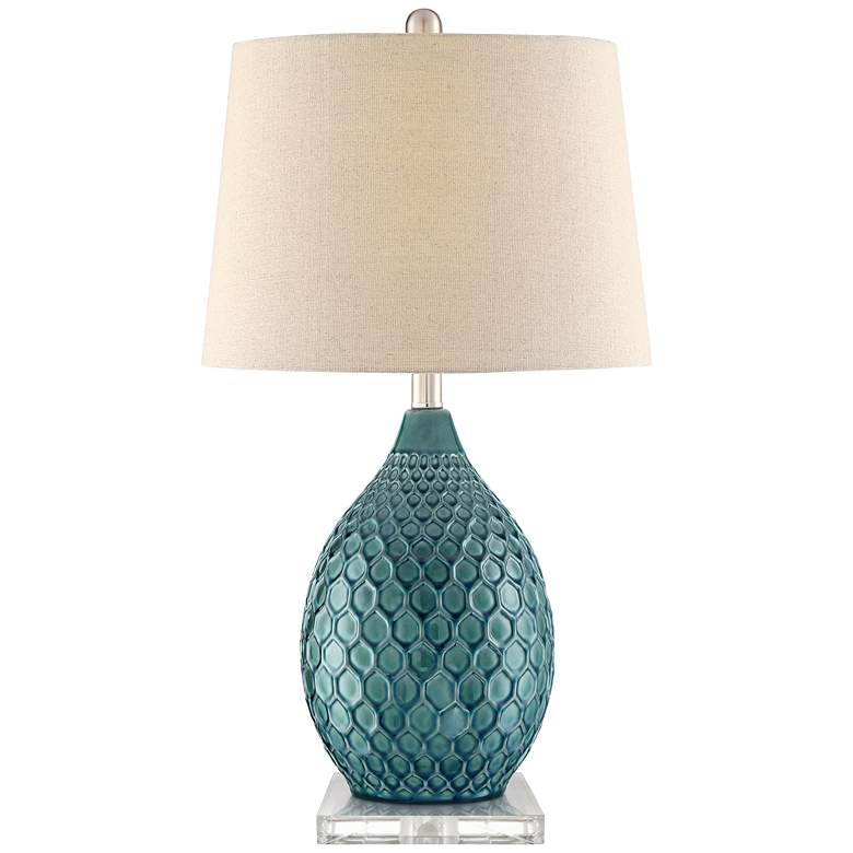 Image 1 Kate Sea Foam Ceramic Table Lamp With 7 inch Wide Square Riser