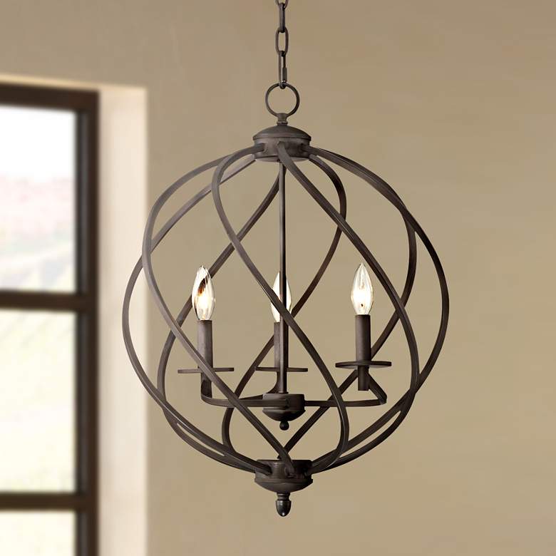 Image 1 Katerina 18 1/2 inch Wide Swirled Bronze Metal Foyer Chandelier