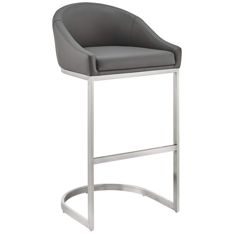 Image 1 Katherine 26 in. Barstool in Gray Faux Leather, Stainless Steel