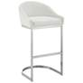 Katherine 30 in. Barstool in White Faux Leather, Stainless Steel