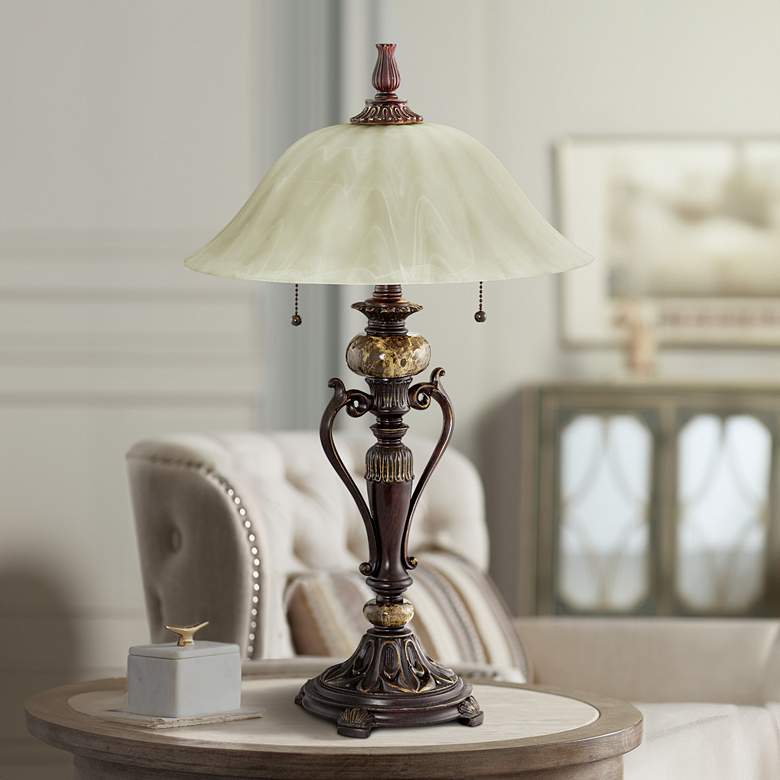 Image 1 Kathy Ireland Amor 26" Bronze and Glass Accent Lamp with Dimmer