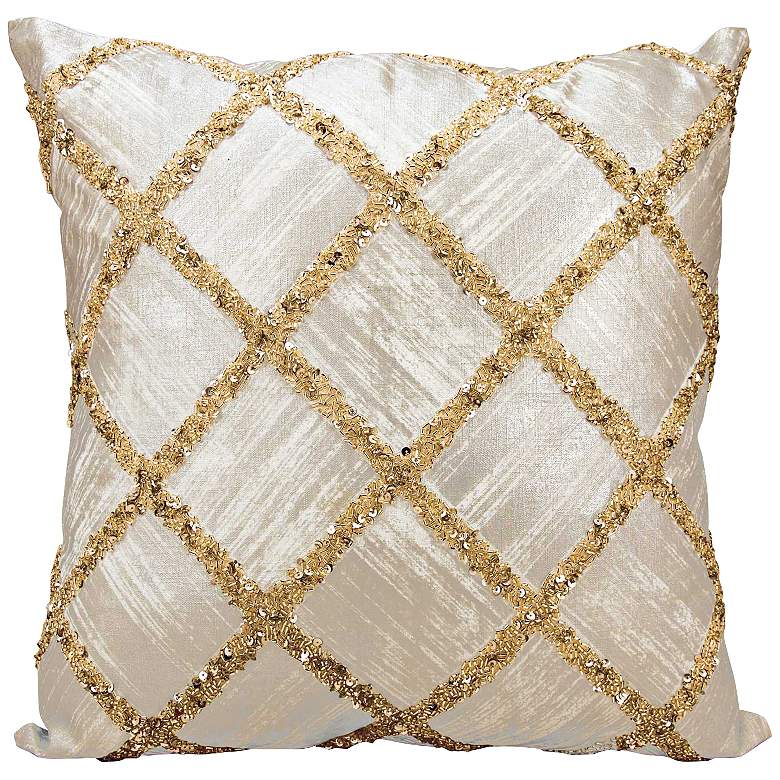 Image 1 Kathy Ireland Beaded Diamonds Gold 20"W Throw Pillow