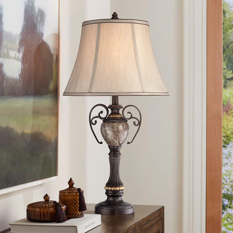 Image 1 Kathy Ireland Belvedere Manor 30 1/2" Faux Marble and Bronze Lamp