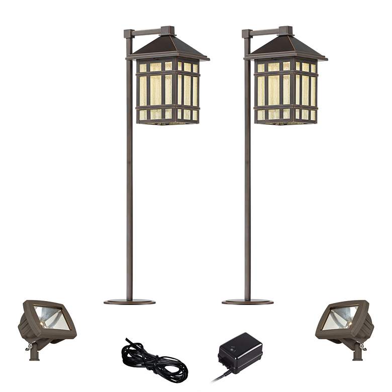 Image 1 Kathy Ireland Bronze 6-Piece LED Landscape Path and Flood Light Set