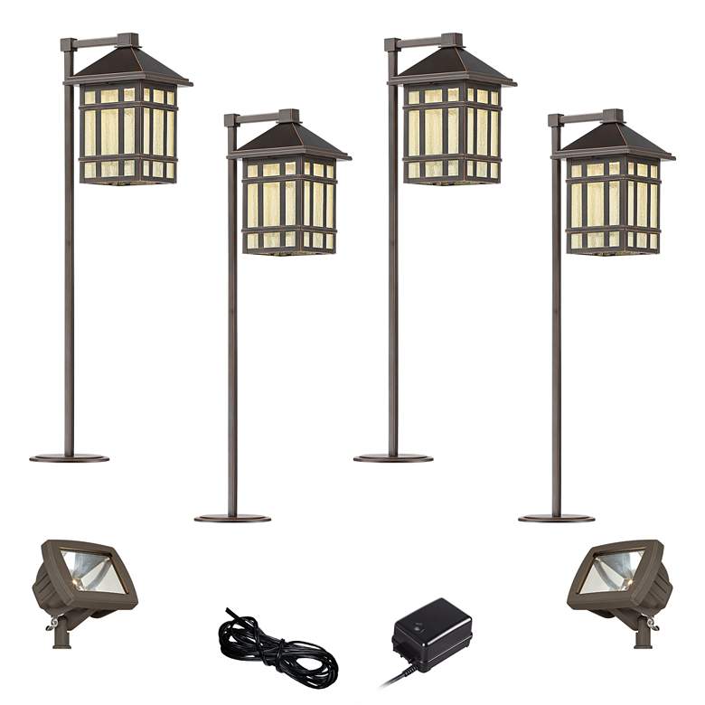 Image 1 Kathy Ireland Bronze 8-Piece LED Path and Flood Landscape Lighting Set