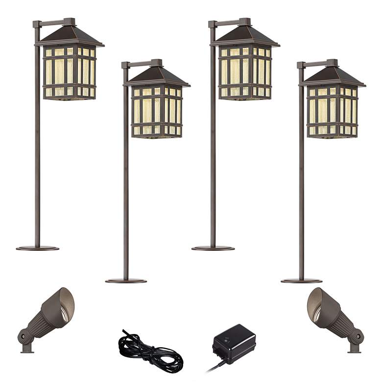 Image 1 Kathy Ireland Bronze 8-Piece LED Path and Spot Landscape Lighting Set