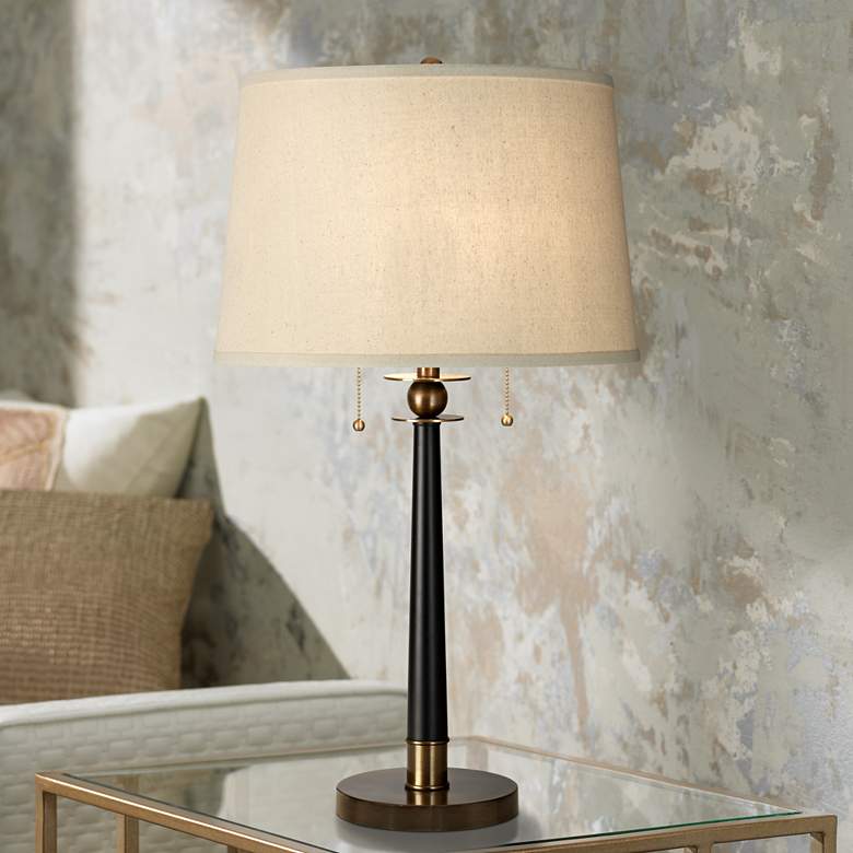 Image 1 Kathy Ireland City Heights 29 inch High Black and Brass Finish Table Lamp