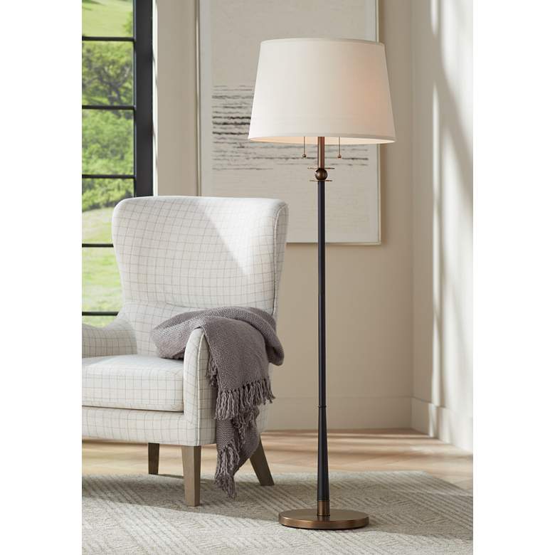 Image 1 Kathy Ireland City Heights 59" High Black and Brass Floor Lamp