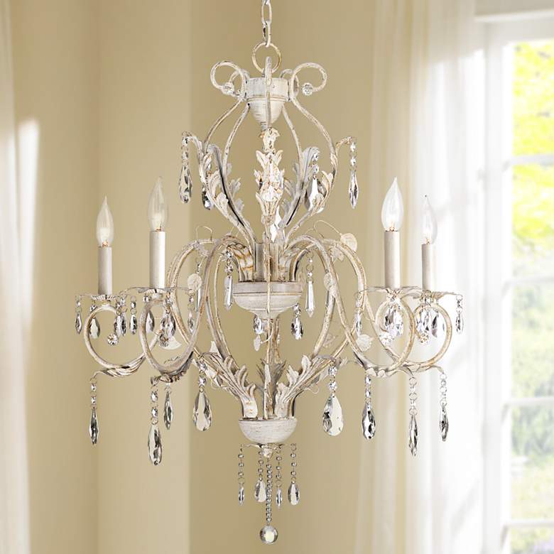 Image 1 Kathy Ireland Devon 5-Light Antique White Crystal Chandelier