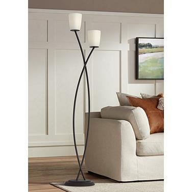 Kathy Ireland Everly 62 1/2" 2-Light Metal and Glass Floor Lamp
