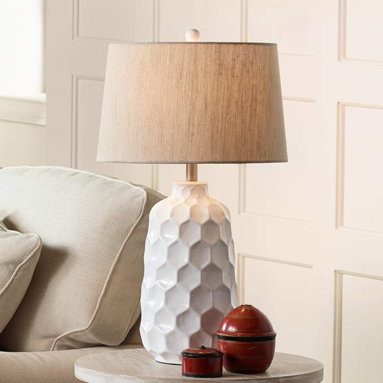 Image 1 Kathy Ireland Honeycomb 29 inch White Ceramic Table Lamp