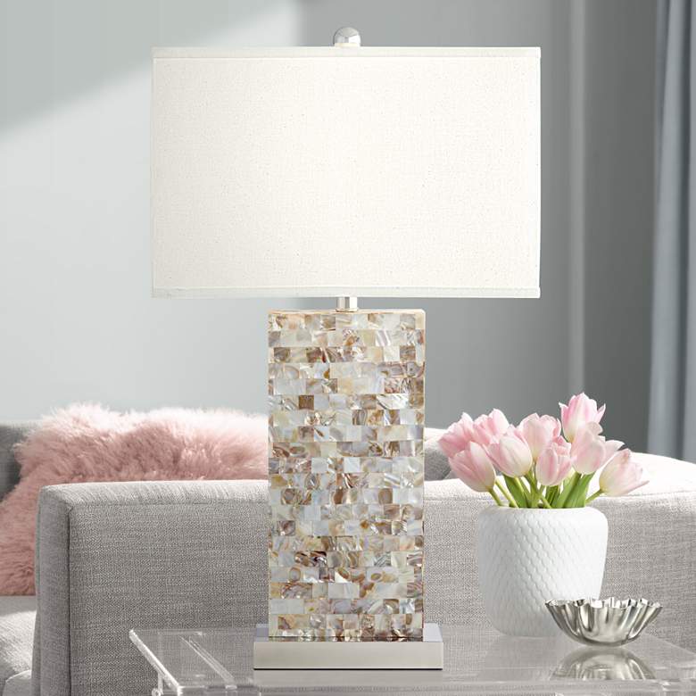 Image 1 Kathy Ireland Kaira 29" Rectangular Block Mother of Pearl Table Lamp