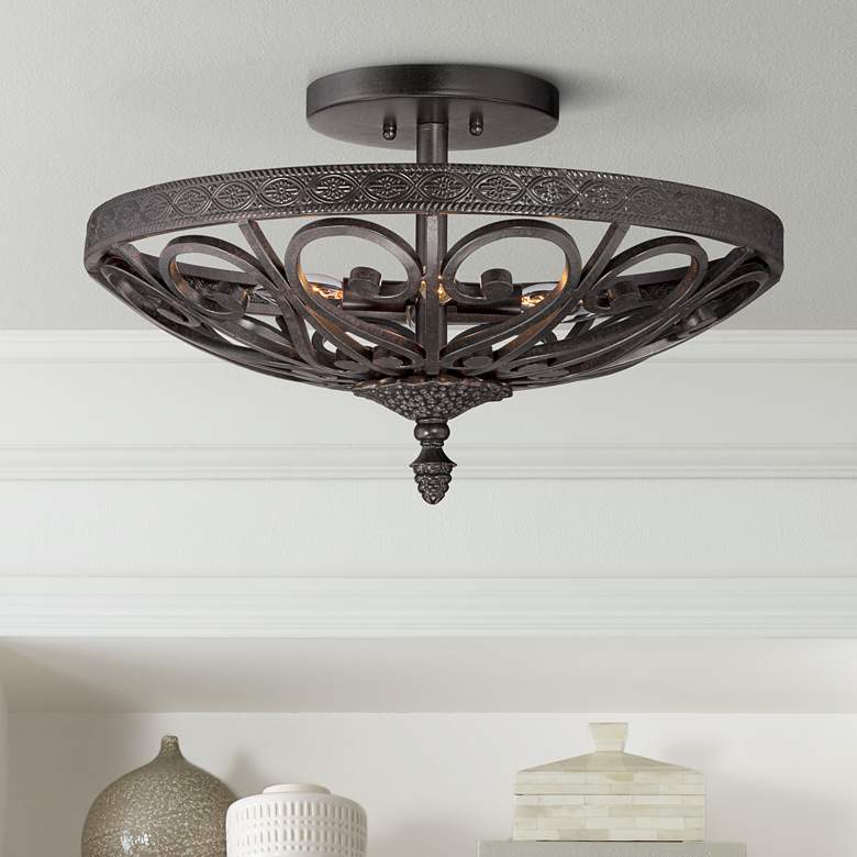 Image 1 Kathy Ireland La-Romantica 24" Wide Scroll Black Iron Ceiling Light