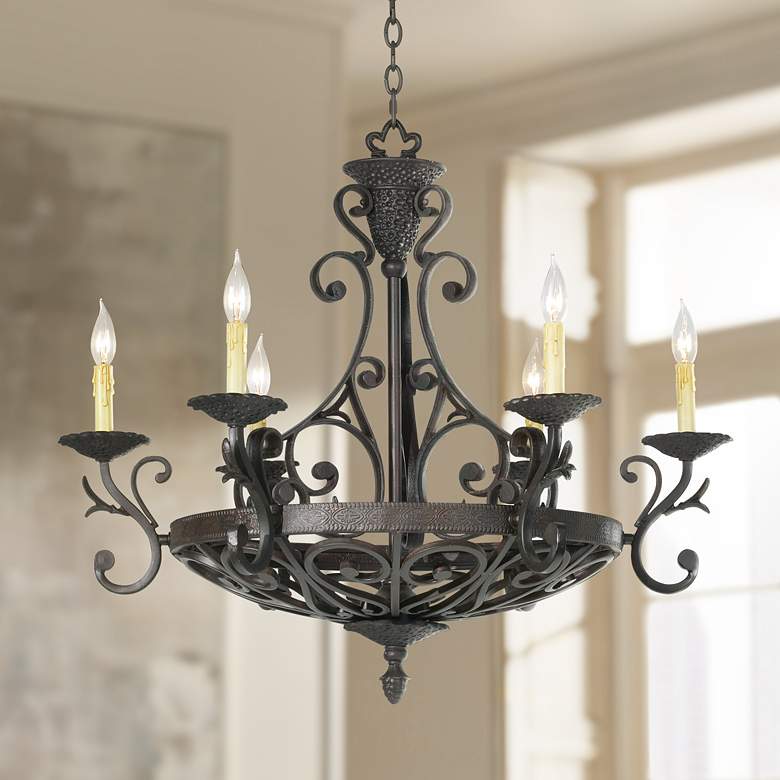 Image 1 Kathy Ireland La Romantica 32 1/2" Wide Dark Bronze 6-Light Chandelier