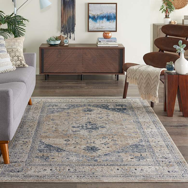 Image 1 Kathy Ireland Malta MAI02 5'3"x7'7" Beige and Blue Rug