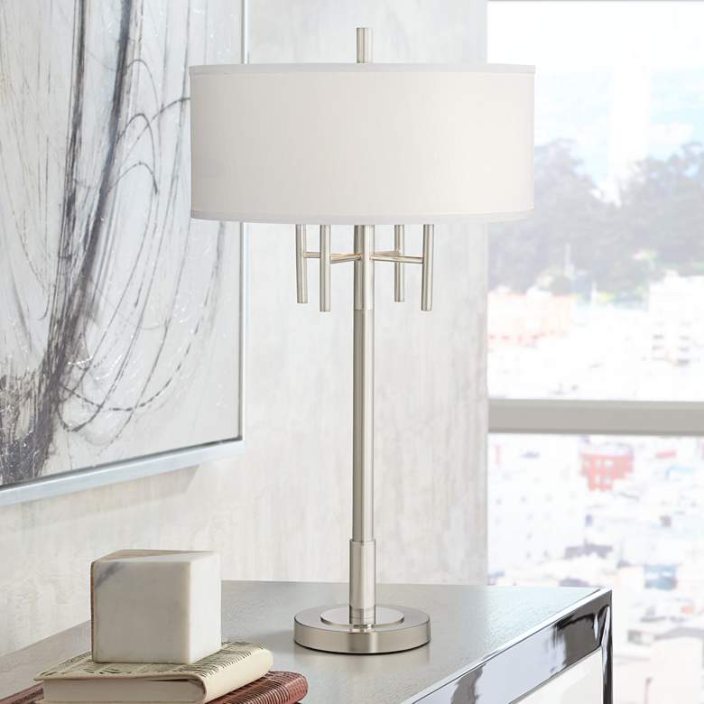 Image 1 Kathy Ireland Modern Classic Matt Brushed Nickel Table Lamp