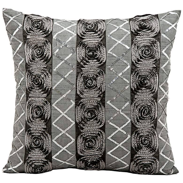 Image 1 Kathy Ireland Moonscape 16 inch Square Black Silver Pillow