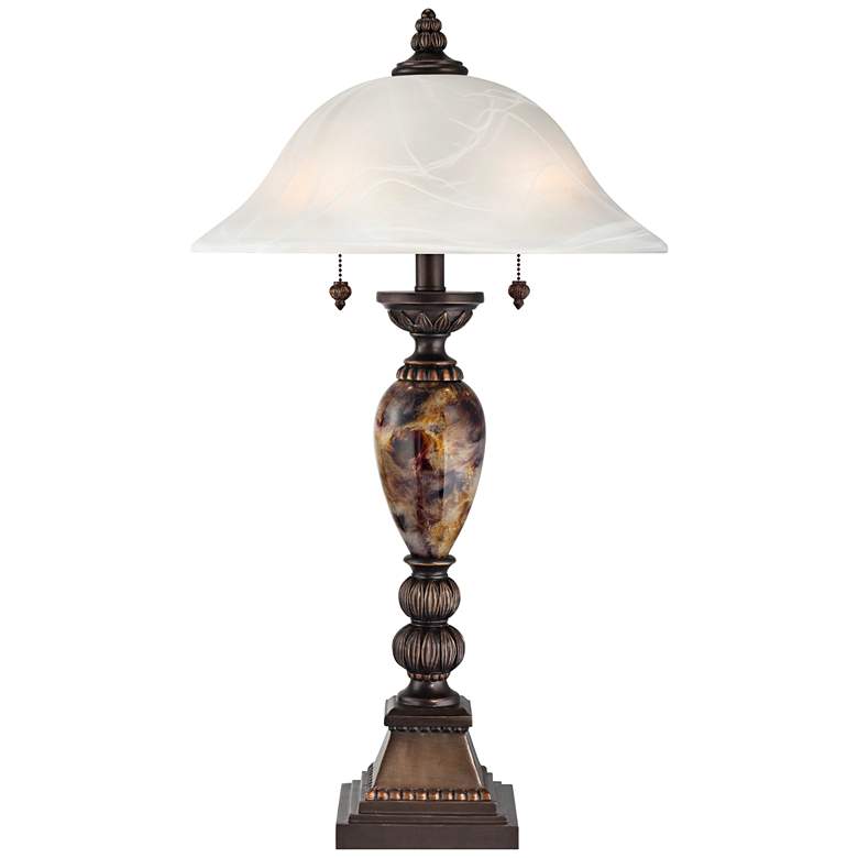 Image 6 Kathy Ireland Mulholland 27 inch Faux Marble Alabaster Glass Table Lamp more views