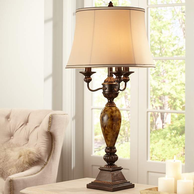 Image 1 Kathy Ireland Mulholland Traditional Table Lamp with USB Brown Dimmer Cord