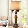 Kathy Ireland Mulholland Traditional Table Lamp with USB Brown Dimmer Cord
