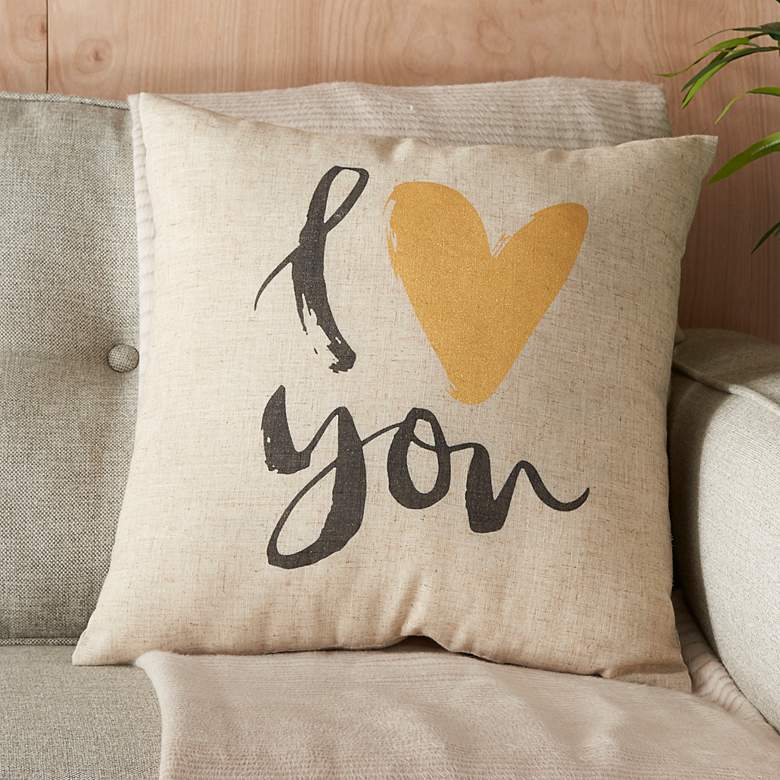 Image 1 Kathy Ireland Natural I Love You 18 inch Square Throw Pillow