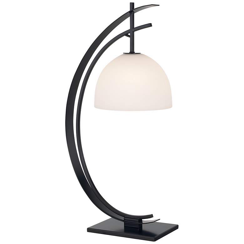 Image 2 Kathy Ireland Orbit 28 inch Black Arc with White Glass Accent Table Lamp