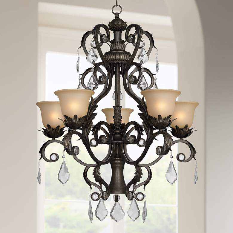 Image 1 Kathy Ireland Ramas de Luces 31" Amber and Bronze Scroll Chandelier