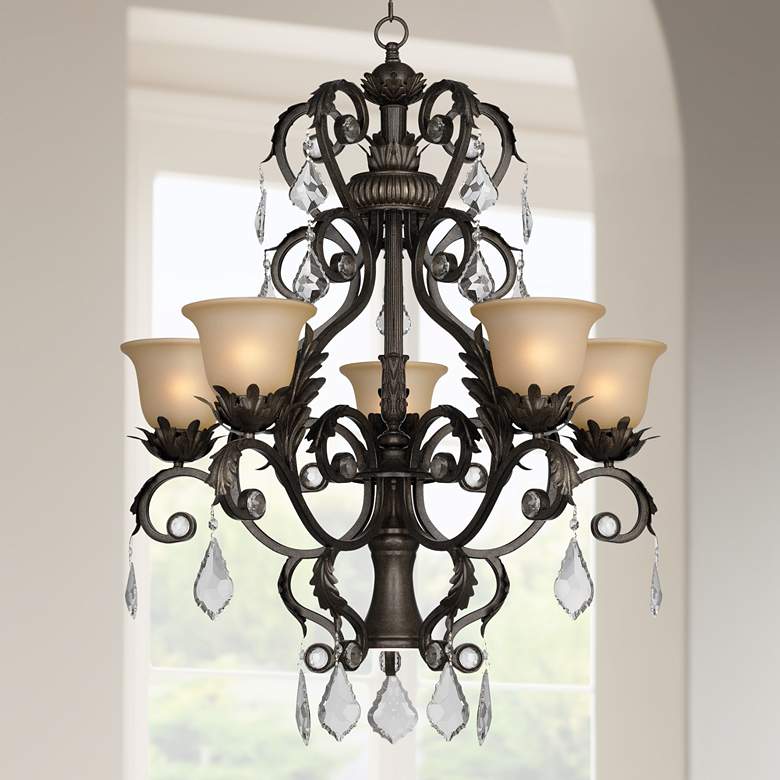 Image 2 Kathy Ireland Ramas de Luces 31 inch Amber and Bronze Scroll Chandelier