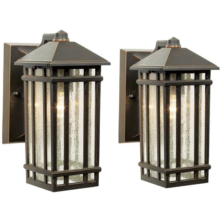 Image 2 Kathy Ireland Sierra Craftsman 10 1/2" Bronze Outdoor Wall Lights Set