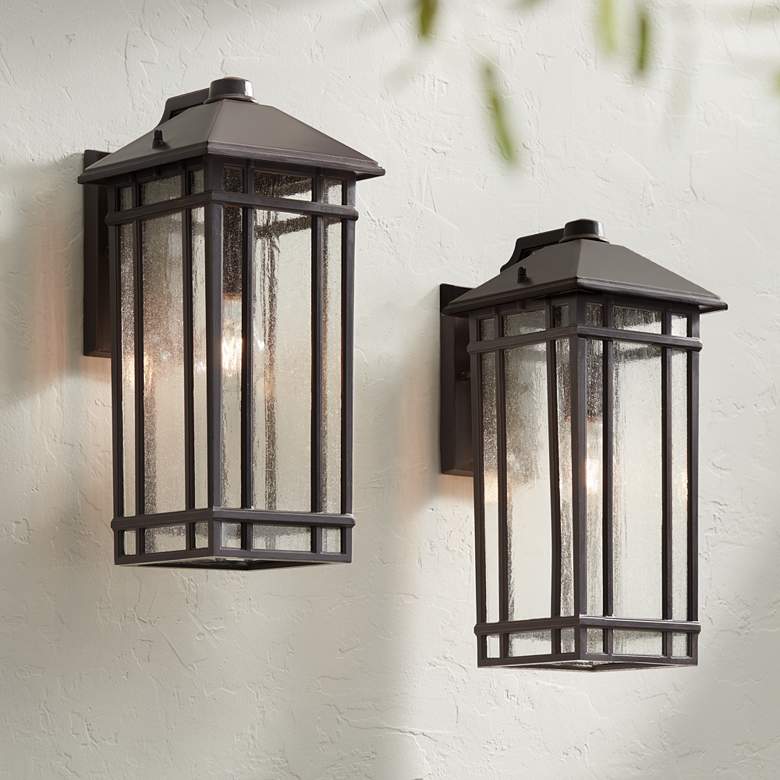 Image 1 Kathy Ireland Sierra Craftsman 16 1/2 inchH Outdoor Wall Light Set of 2