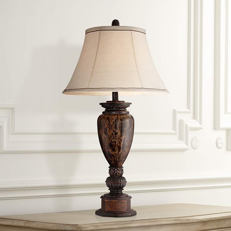 Image 1 Kathy Ireland Sonnett 32 1/2" High Bronze Font Traditional Table Lamp