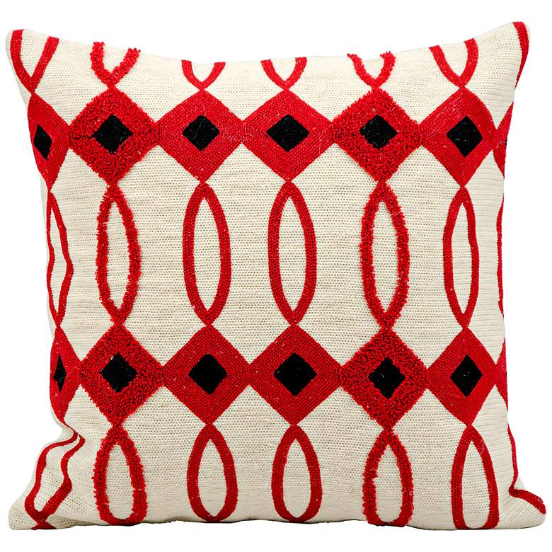 Image 1 Kathy Ireland Villa 18 inch Square Ivory and Red Pillow