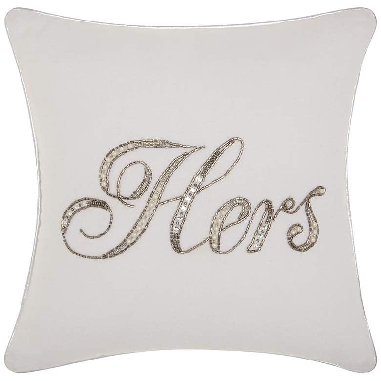Image 1 Kathy Ireland White Beaded Hers 14 inch Square Throw Pillow