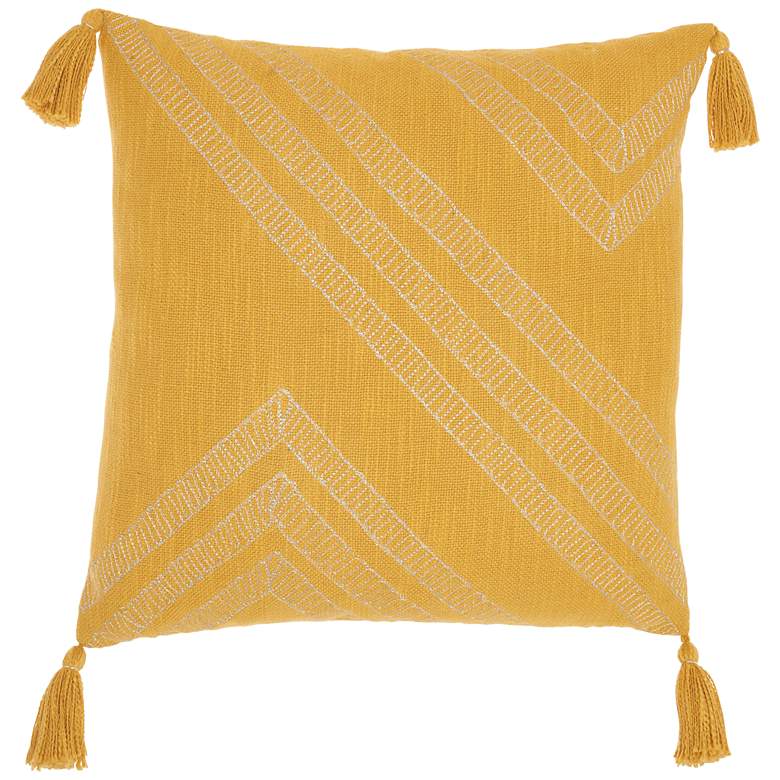 Image 2 Kathy Ireland Yellow Metallic Embroidery 20 inch Square Pillow