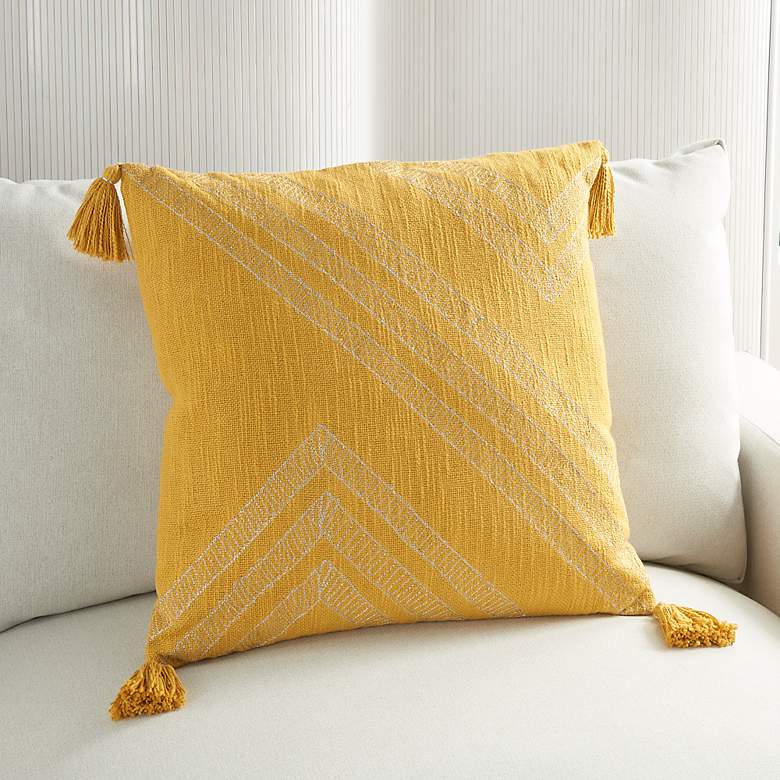 Image 1 Kathy Ireland Yellow Metallic Embroidery 20 inch Square Pillow