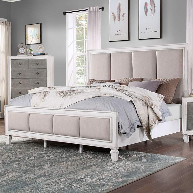 Image 2 Katia Channel Tufted Gray Fabric Queen Footboard