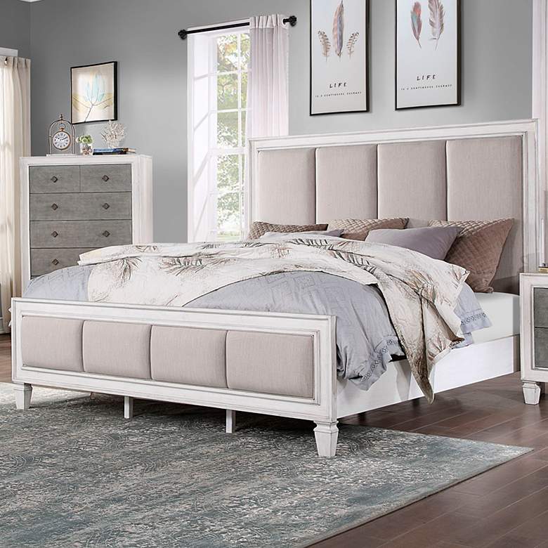 Image 2 Katia Channel Tufted Gray Fabric Queen Headboard