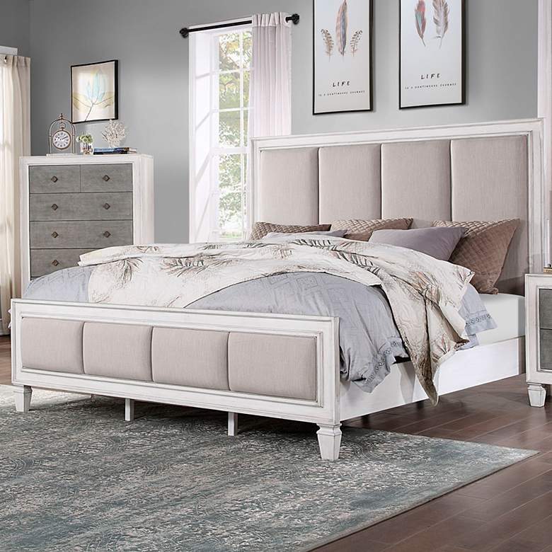 Katia Gray Fabric Channel Tufted Queen Bed