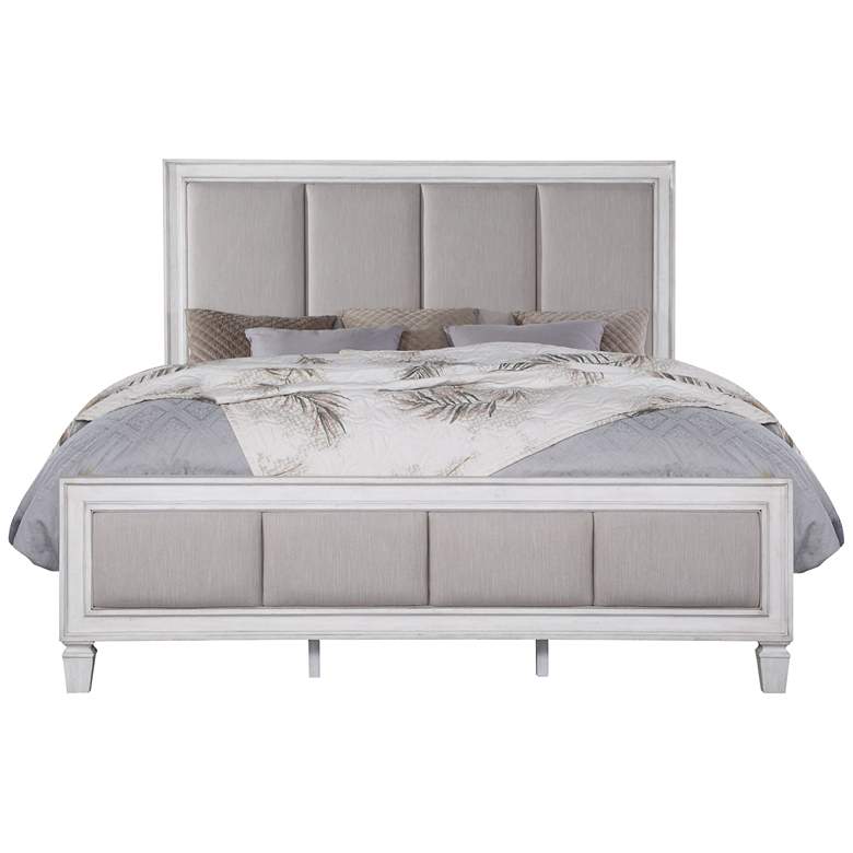 Katia Gray Fabric Channel Tufted Queen Bed more views