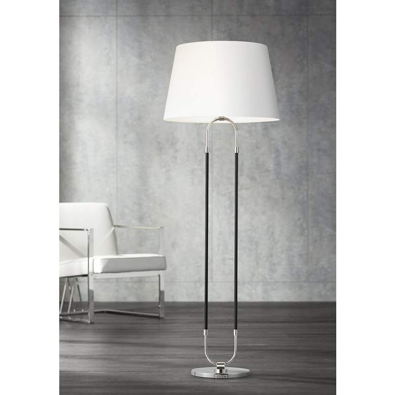 Image 1 Katie Polished Nickel and Black Leather LED Floor Lamp by Ralph Lauren
