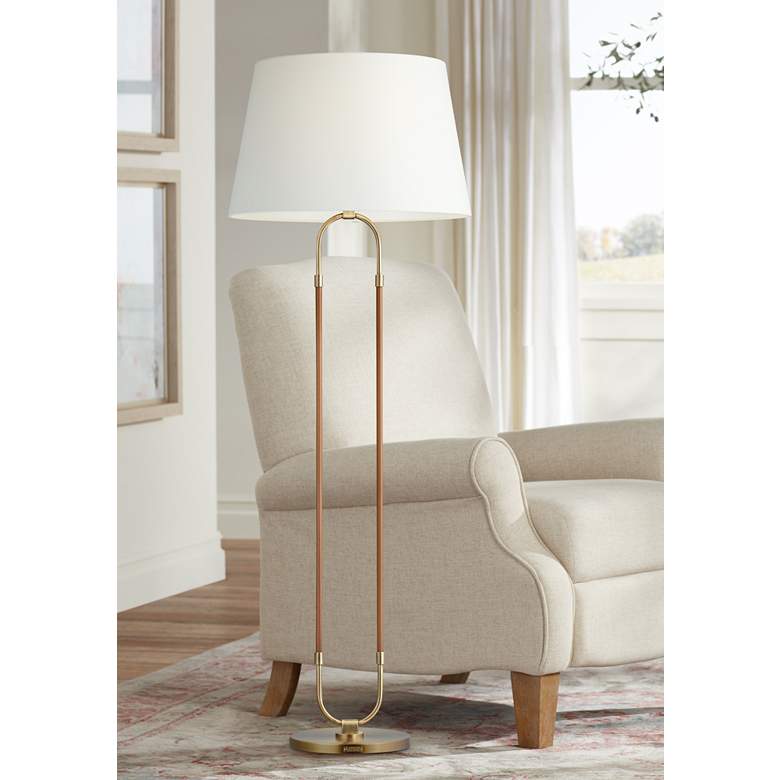 Image 1 Katie Time-Worn Brass and Saddle Leather LED Floor Lamp by Ralph Lauren