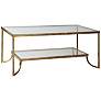 Katina 47" Wide Antiqued Gold Leaf and Glass Designer Coffee Table in scene