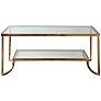 Katina 47" Wide Antiqued Gold Leaf and Glass Designer Coffee Table in scene